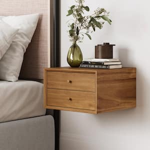 Harper 16 in. W Oak Brown Mid-Century Modern Floating Wall Mounted Nightstand End Table with Drawers