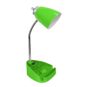 18.5 in. Gooseneck Organizer Desk Lamp with Holder and Charging Outlet, Green