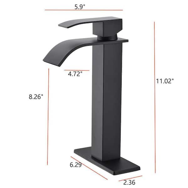 Single Hole Single-Handle High-Arc Bathroom Faucet with Waterfall Spout in Matte Black