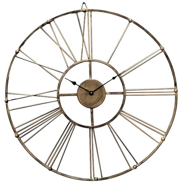 Uniquewise Vintage Antique Gold 30 in. Dia Metal Wall Clock - Roman Numerals,Elegant Decorative Timepiece for Dining or Living Room