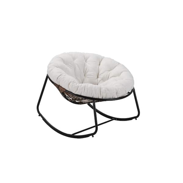Cesicia 450 lbs. Capacity Metal Outdoor Rocking Chair with White Cushion