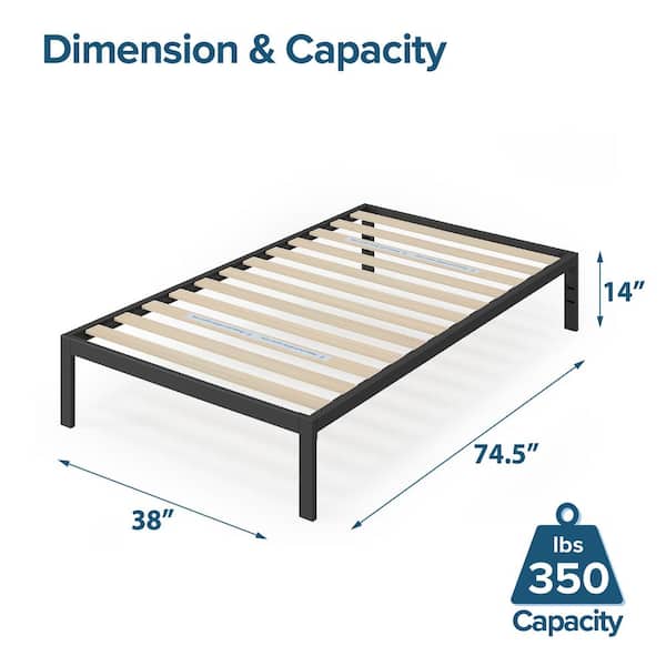 Zinus Mia Twin Black Metal Platform Bed, 24 Inch High Bed Frame