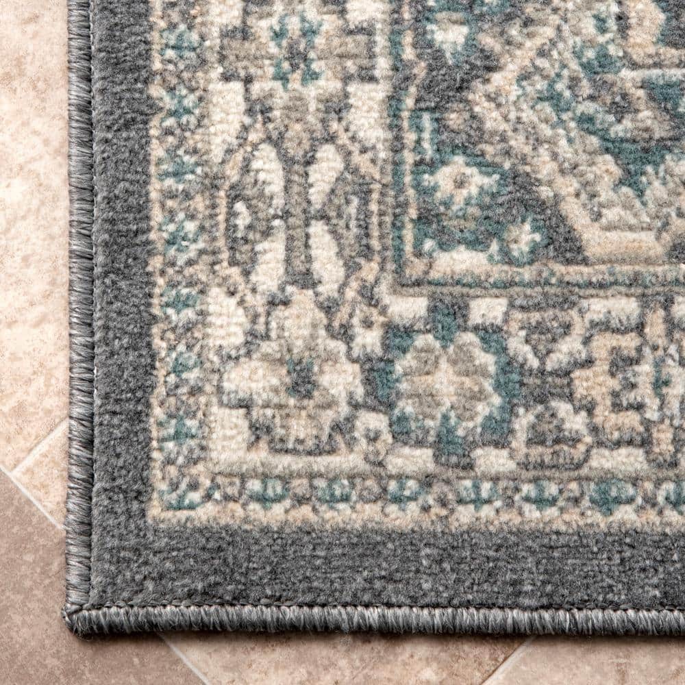 Charcoal and Beige Synthetic 8' x 10' Stain-Resistant Area Rug