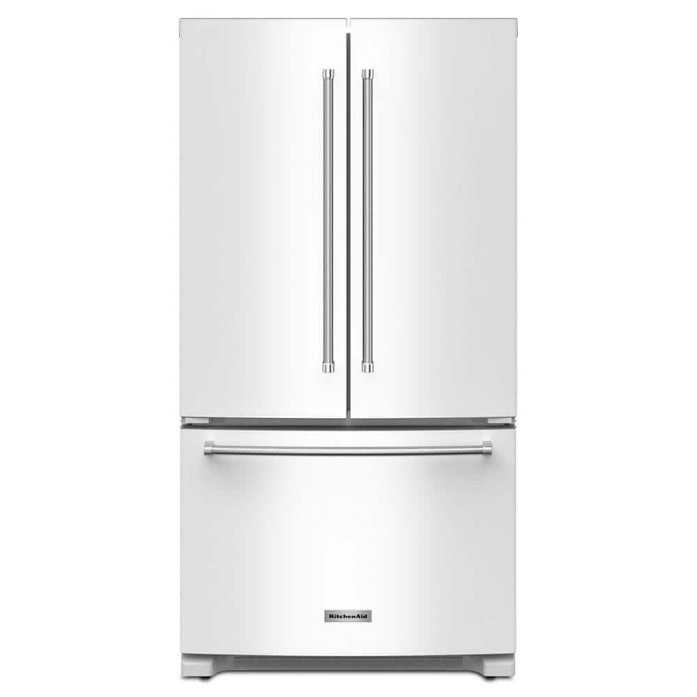 KitchenAid 36 in. 20 cu. ft. Counter Depth French Door Refrigerator in White with Wood-Look Nesting Shelf