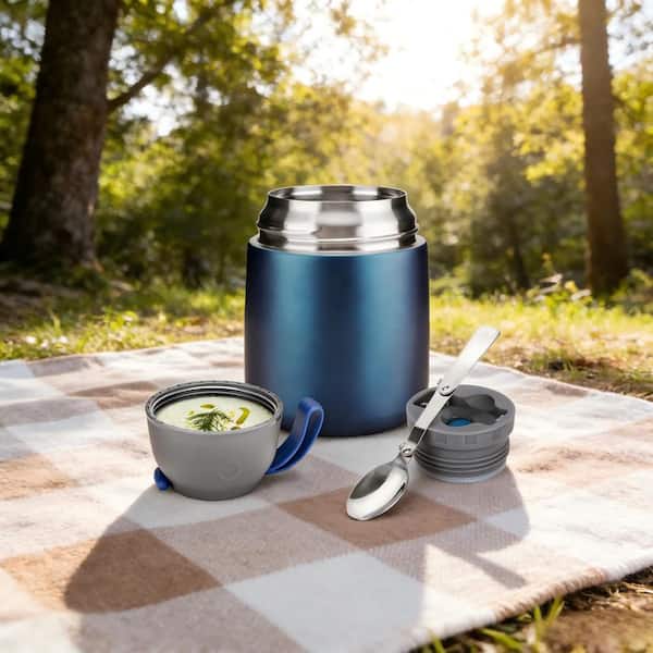 17 oz. 304 Stainless Steel Insulated Food Jar with Lids - Leakproof, Built-in Folding Spoon for School and Work (1-Pack)