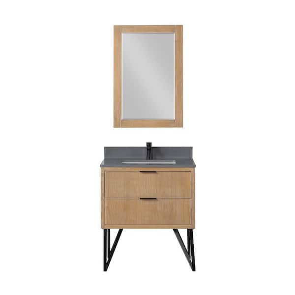 Altair Helios 30 in. W x 22 in. D x 34 in. H Single Sink Bath Vanity in Weathered Pine with Gray Composite Stone Top and Mirror
