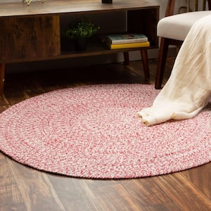 Braided Farmhouse Red 6 ft. x 6 ft. Round Cotton Area Rug