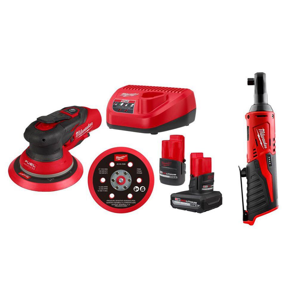 M12 FUEL 12-Volt Li-Ion Brushless Cordless 6 in. Random Orbital Sander Kit (3/16 in) wM12 5.0Ah,2.5Ah Batteries,&Ratchet price history on PriceWatchPro