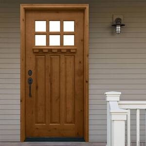 36 in. x 80 in. Craftsman 6 Lite Stained Knotty Alder Wood Prehung Front Door