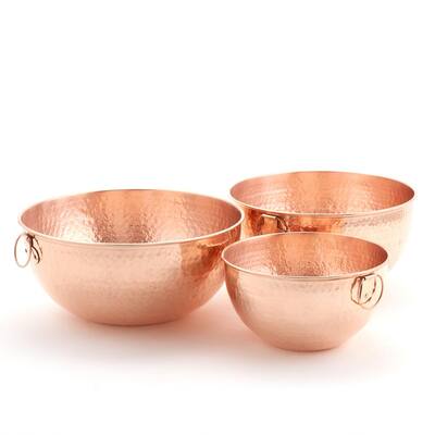 Solid Copper Stone Hammered Beating/Mixing Bowls Set (3-Piece)