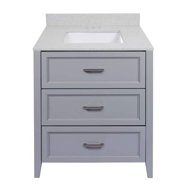Amluxx Capri 31 in. W x 22 in. D Bath Vanity in Grey with Quartz Stone Vanity Top in Galaxy White with White Basin