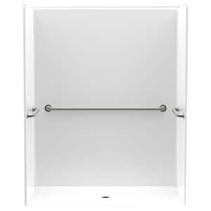 Accessible AcrylX 60 in. x 34 in. x 75.6 in. 1-Piece Shower Stall with Grab Bars Center Drain in White