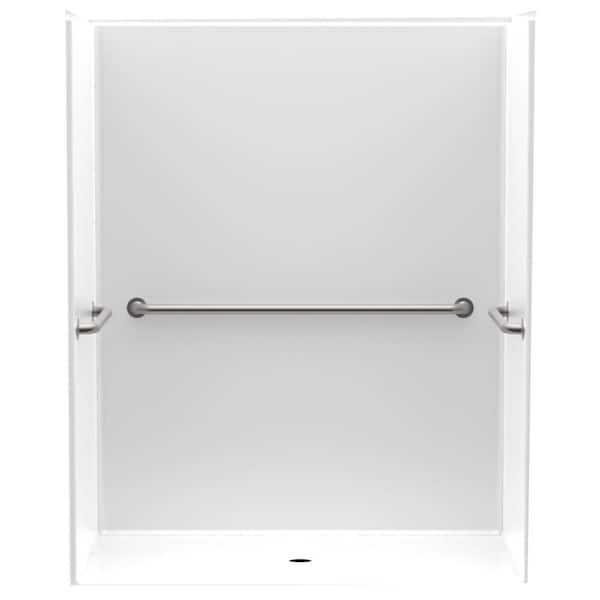 Aquatic Accessible AcrylX 60 in. x 34 in. x 75.6 in. 1-Piece Shower Stall with Grab Bars Center Drain in White
