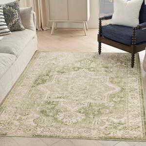 Astra Machine Washable Ivory Green 4 ft. x 6 ft. Center medallion Traditional Area Rug