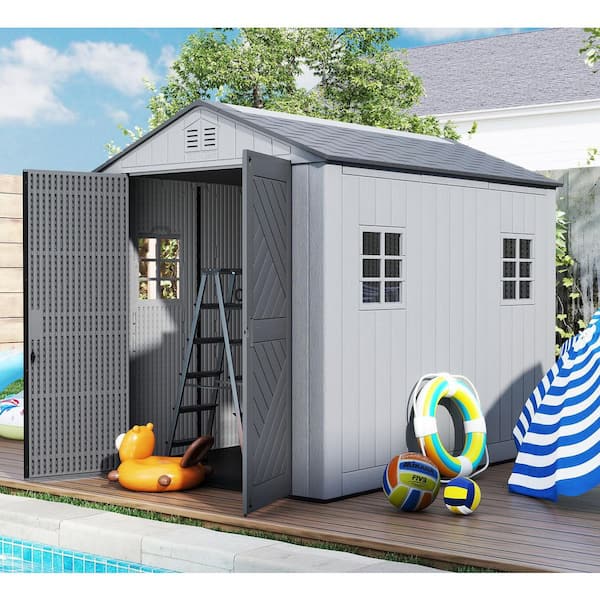 50 sq 6x9 ft. Outdoor Resin Storage Shed, Weatherproof Durable Tool Shed, Lockable with Floor and Window