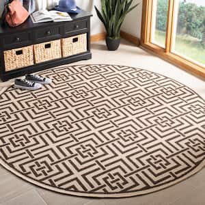 Linden Natural/Brown 7 ft. x 7 ft. Round Interlaced Squares Geometric Area Rug