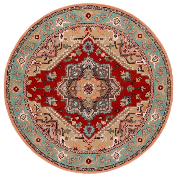 Heritage 6 ft. x 6 ft. Red/Pink Border Floral Medallion Round Area Rug