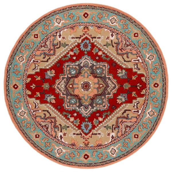 Heritage 6 ft. x 6 ft. Red/Pink Border Floral Medallion Round Area Rug