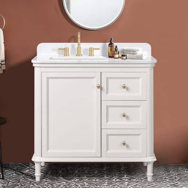 Cliveden 36 in. Single Sink Freestanding Cameo White Bath Vanity with Volakas Engineered Stone Top (Assembled)