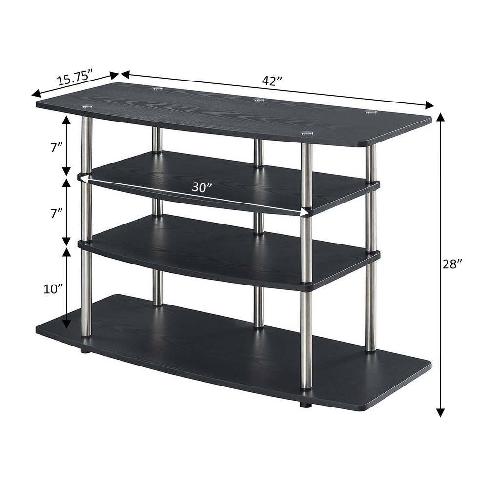 Black 42" Particle Board and Stainless Steel 4-Tier TV Stand