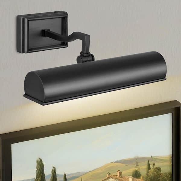 12 in. 2-Light Dimmable LED Black Picture Light, Hardwired Adjustable Wall Sconce, for Picture, Artwork, Library