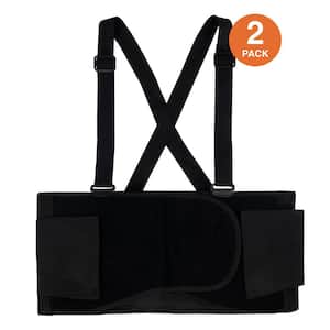 Medium Work Black Back Brace Support Belt (2-Pack)
