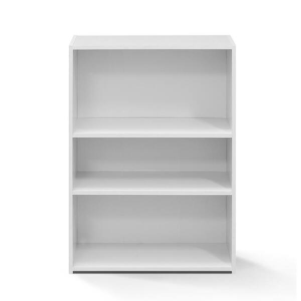 Furinno Wright 35.28 in. Soft White Faux Wood 3-shelf Standard Bookcase with Adjustable Shelves
