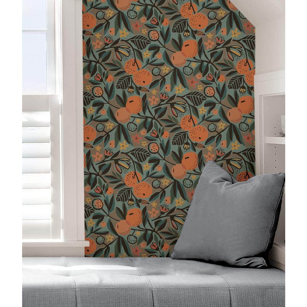 Teal and Orange Clementine Peel and Stick Wallpaper