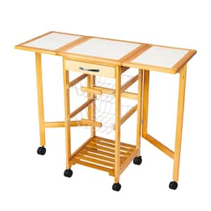 White Folding Kitchen Cart Storage Rack with Wheels 2-Drawer