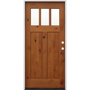 36 in. x 80 in. Golden Left-Hand Inswing 2-Panel 3-Lite Clear Insulated Glass Alder Prehung Prefinished Entry Door