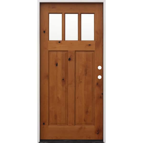 Pacific Entries 36 in. x 80 in. Golden Left-Hand Inswing 2-Panel 3-Lite Clear Insulated Glass Alder Prehung Prefinished Entry Door