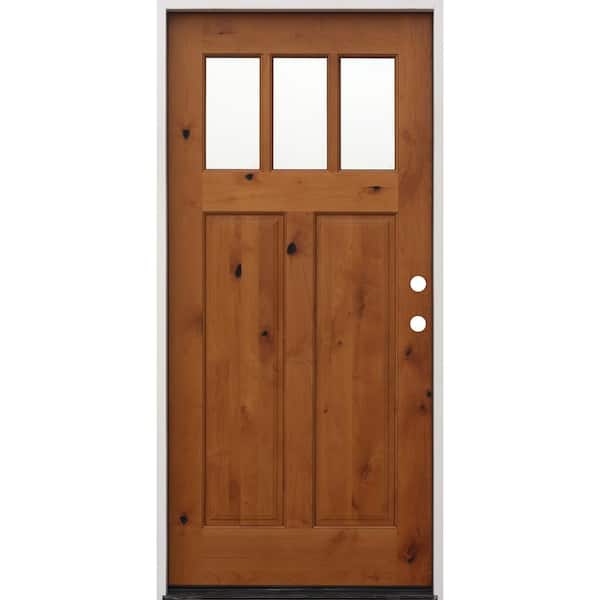 36in.x80in. Golden Left-Hand Inswing 3-Lite Clear Insulated Glass Alder Prehung Prefinished Entry Door w/ 6-9/16in. Jamb