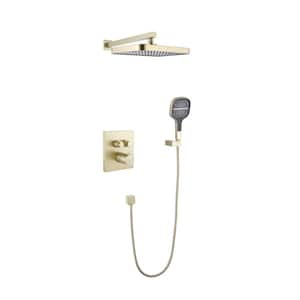 Single Handle 3-Spray Thermostatic Shower Faucet 1.8 GPM with Anti Scald Valve and Handheld Shower in Brushed Gold