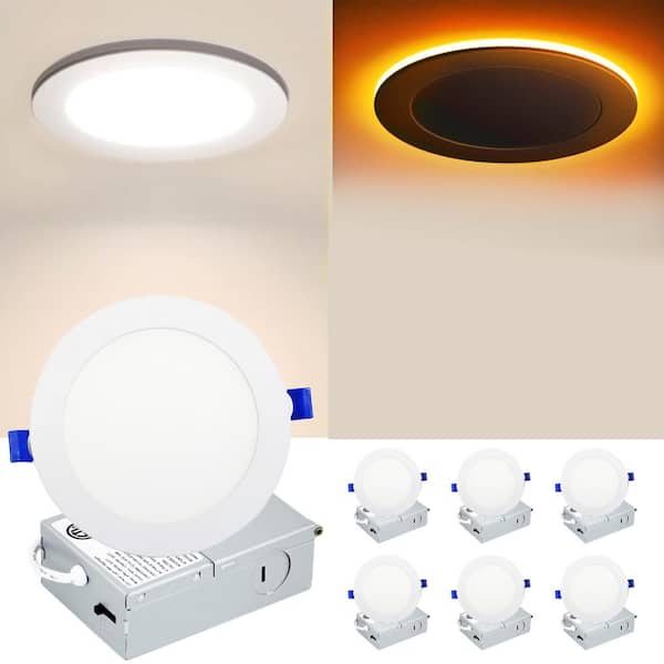 Bieuoram 4 in. Adjustable 5CCT Canless LED Dimmable Indoor Integrated LED Recessed Downlight Kit with Night-Light (6 Pack)