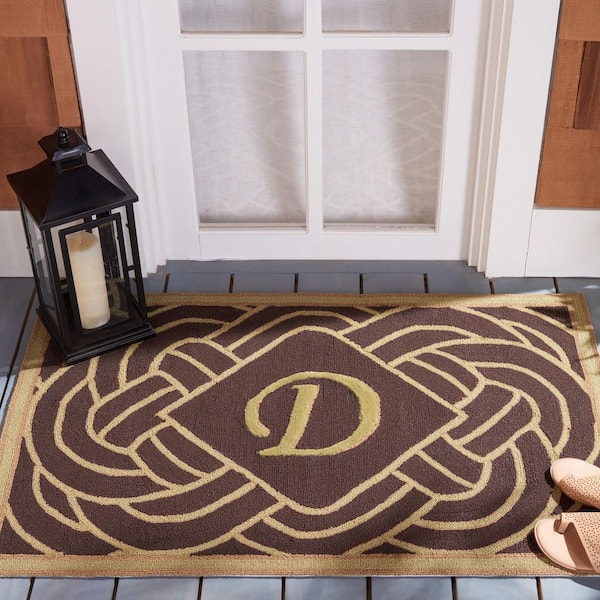 Monogram Chocolate 3 ft. x 4 ft. "D" Ornate Swirl Indoor/Outdoor Area Rug