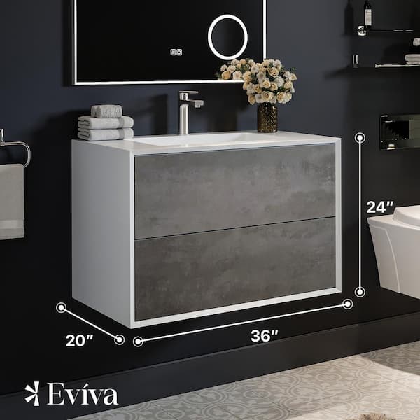 Eviva 75 in. W x 20.5 in. D x 22.5 in. H Floating Double Sinks Bath Vanity in Cement Gray with White Acrylic Top