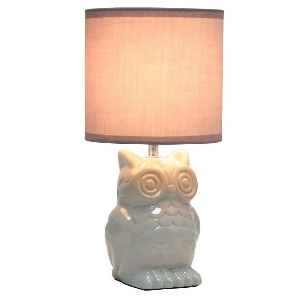 12.8" Gray Ceramic Owl Bedside Lamp with Fabric Shade