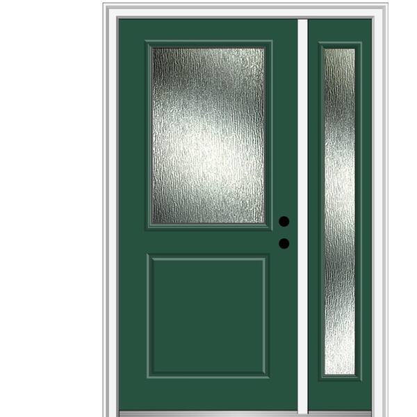MMI Door 48 in. x 80 in. Left-Hand Inswing Rain Glass Hunter Green Fiberglass Prehung Front Door on 4-9/16 in. Frame