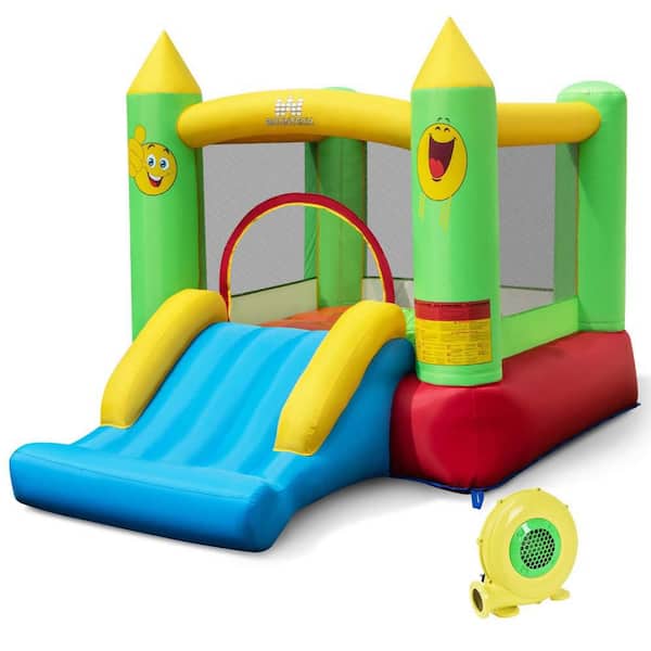 Inflatable Bounce House with 480W Blower Slide Jumping Area and Basketball Hoop