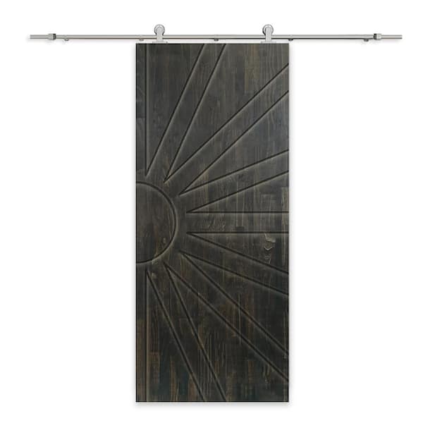 CALHOME 30 in. x 80 in. Charcoal Black Stained Pine Wood Modern Interior Sliding Barn Door with Hardware Kit