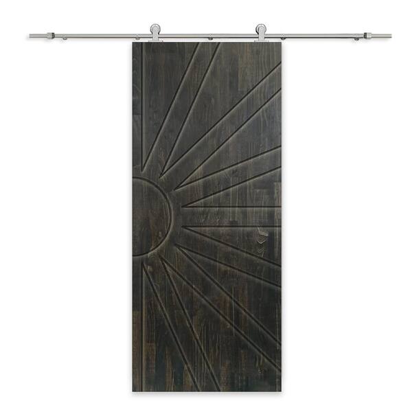 CALHOME 36 in. x 96 in. Charcoal Black Stained Pine Wood Modern Interior Sliding Barn Door with Hardware Kit