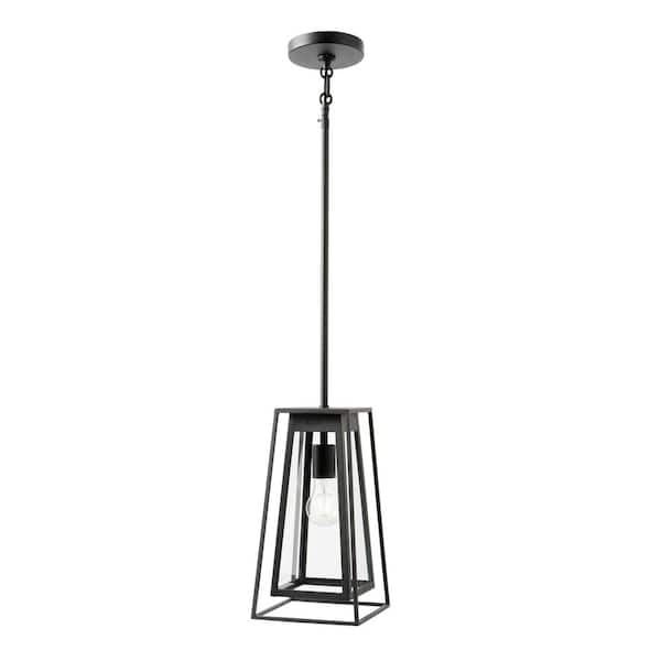 Home Decorators Collection Bailey Modern 13.5 in. 1-Light Black Double Frame Outdoor Hanging Light Pendant Light with Clear Glass