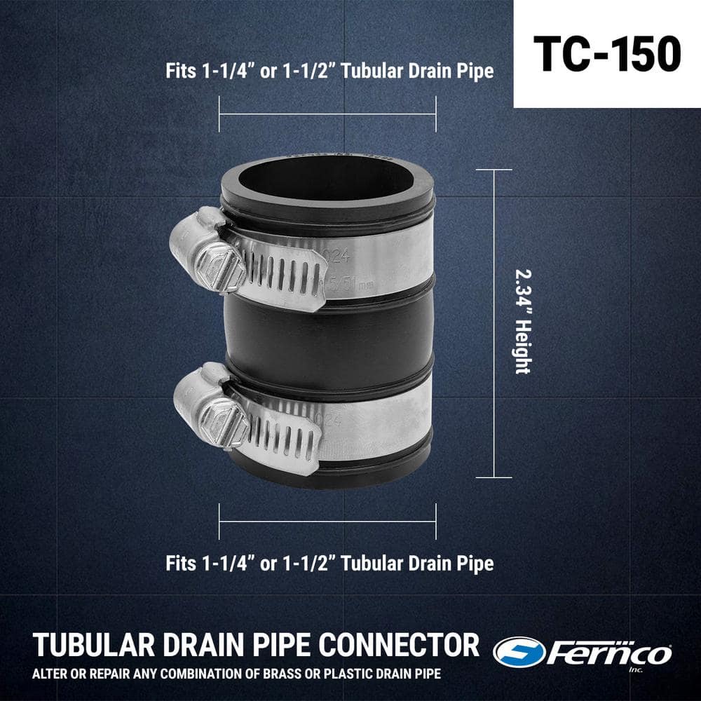 Fernco Gray PVC 1-1/4" Tubular Drain Pipe Connector