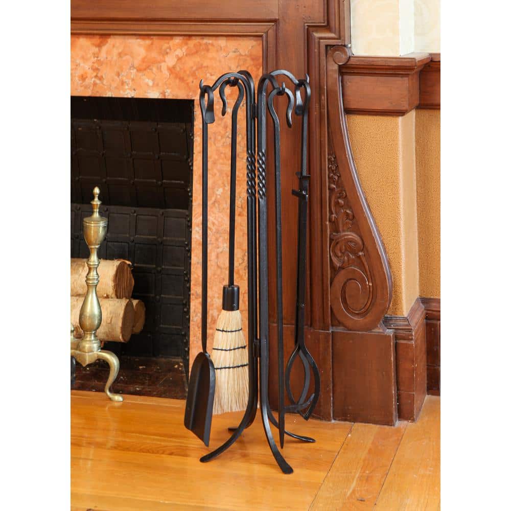 Black Wrought Iron Shepherd's Hook 33" Fireplace Tool Set
