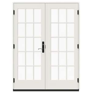 60 in. x 80 in. W-5500 White Clad Wood Right-Hand 15-Lite French Patio Door with White Paint Interior