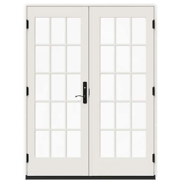 JELD-WEN 60 in. x 80 in. W-5500 White Clad Wood Right-Hand 15-Lite French Patio Door with White Paint Interior