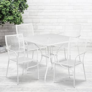 White 5-Piece Metal Square Outdoor Bistro Set