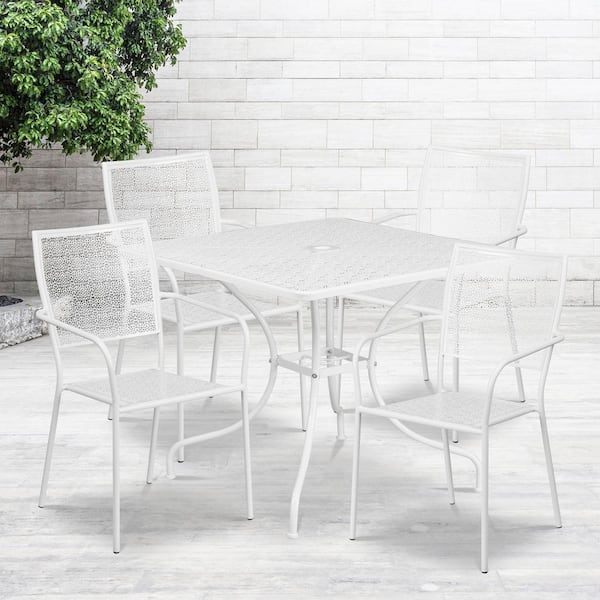 Carnegy Avenue White 5-Piece Metal Square Outdoor Bistro Set