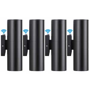 12-Watt Black Dusk to Dawn Cylinder Outdoor Hardwired Wall Lantern Scone with Integrated LED, 2700K (4-Pack)