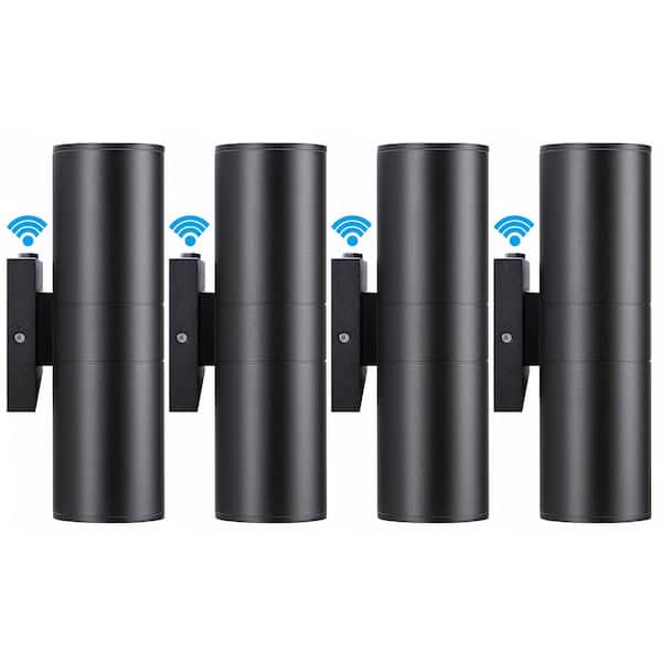 12-Watt Black Dusk to Dawn Cylinder Outdoor Hardwired Wall Lantern Sconce with Integrated LED, 2700K (4-Pack)